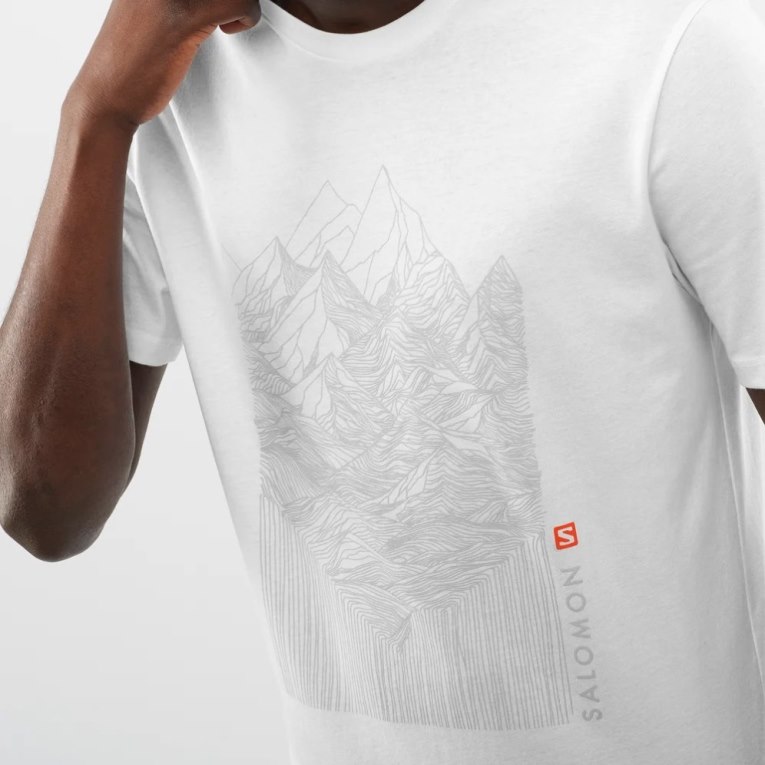 Camiseta Salomon Outlife Gráficas Mountain Curta Sleeve Masculino Branco | PT P29751